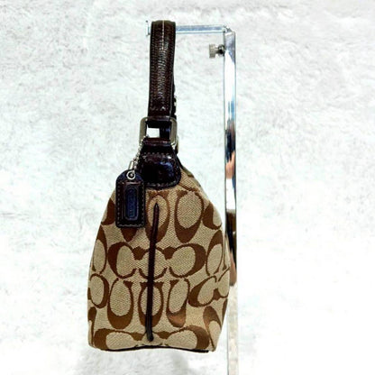 COACH Accessory Pouch Hand Bag Tote Purse Signature Canvas Suede Leather Brown
