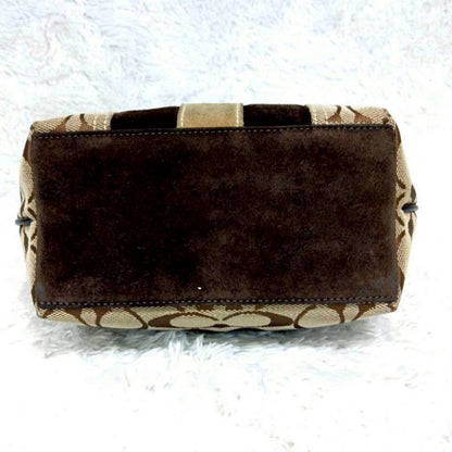 COACH Accessory Pouch Hand Bag Tote Purse Signature Canvas Suede Leather Brown