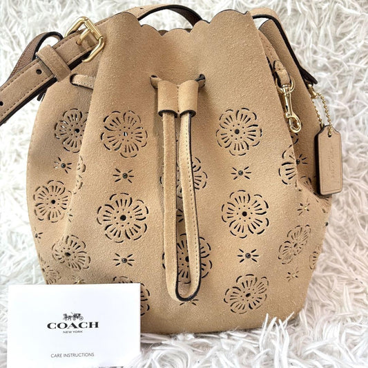 COACH Shoulder Bag Purse Suede Beige Authentic
