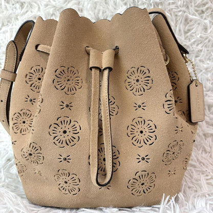 COACH Shoulder Bag Purse Suede Beige Authentic