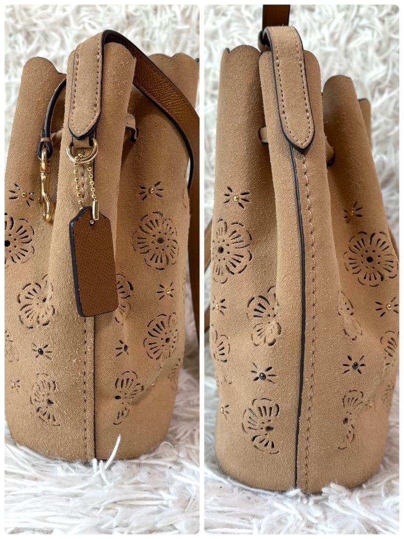 COACH Shoulder Bag Purse Suede Beige Authentic