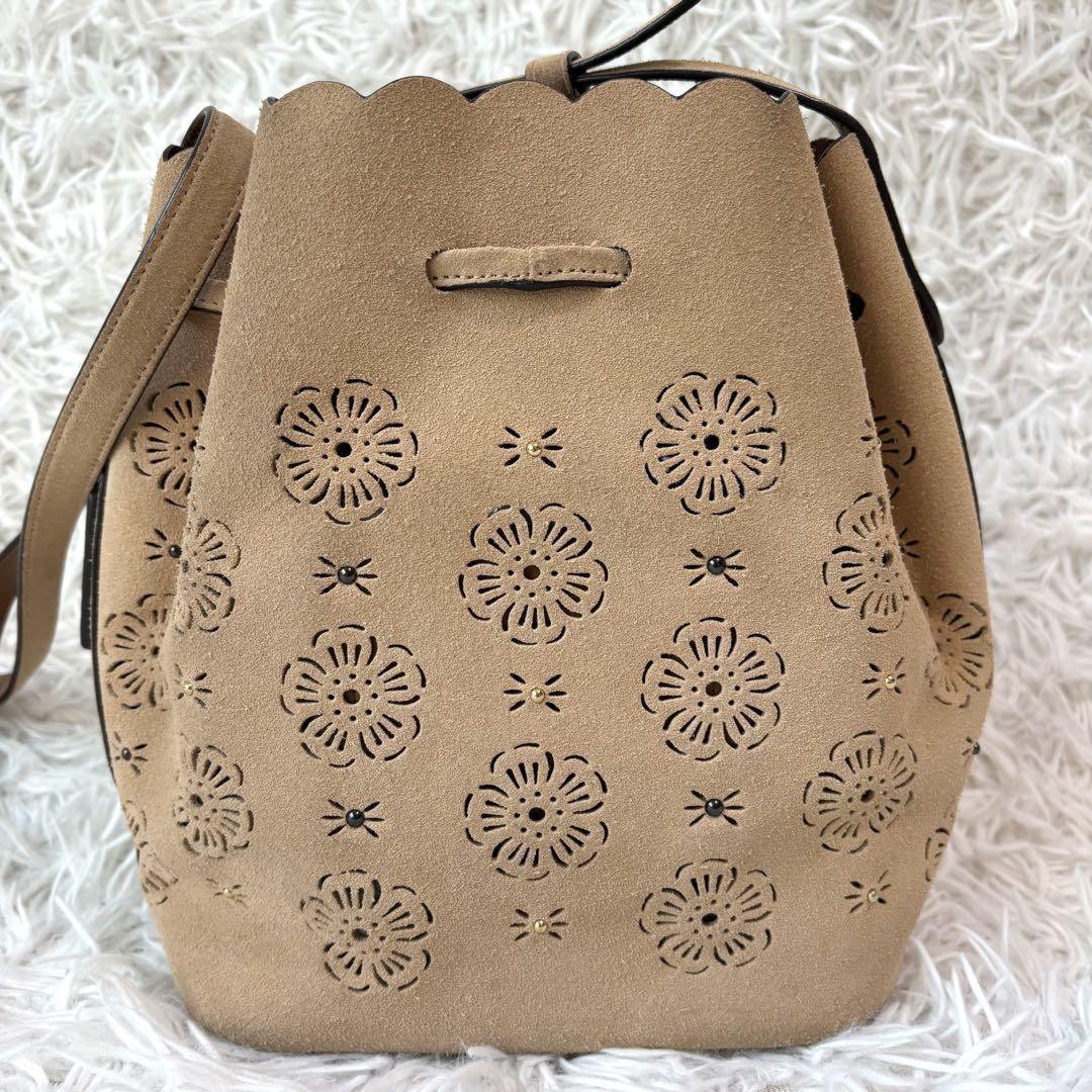 COACH Shoulder Bag Purse Suede Beige Authentic