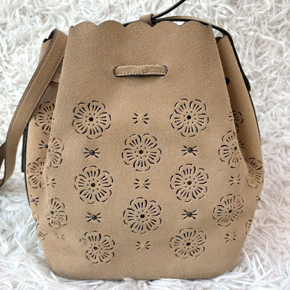 COACH Shoulder Bag Purse Suede Beige Authentic