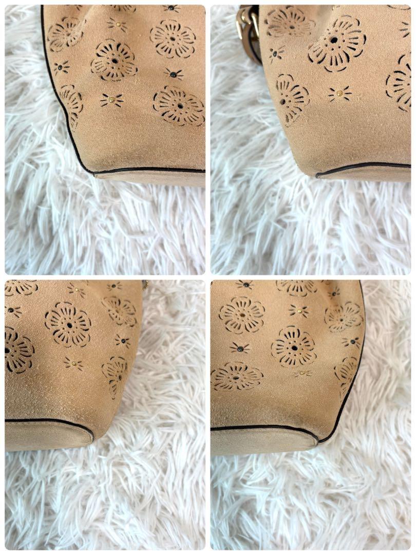 COACH Shoulder Bag Purse Suede Beige Authentic