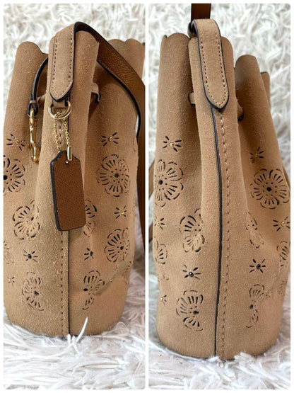 COACH Shoulder Bag Purse Suede Beige Authentic