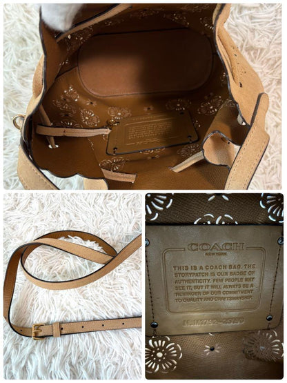 COACH Shoulder Bag Purse Suede Beige Authentic
