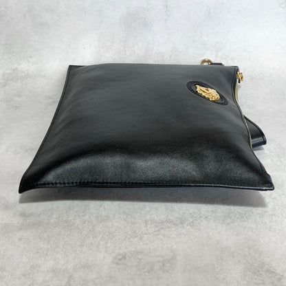 VERSACE Clutch Bag Medusa Purse Handbag Leather Black Gold Used Unisex Authentic