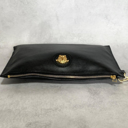 VERSACE Clutch Bag Medusa Purse Handbag Leather Black Gold Used Unisex Authentic