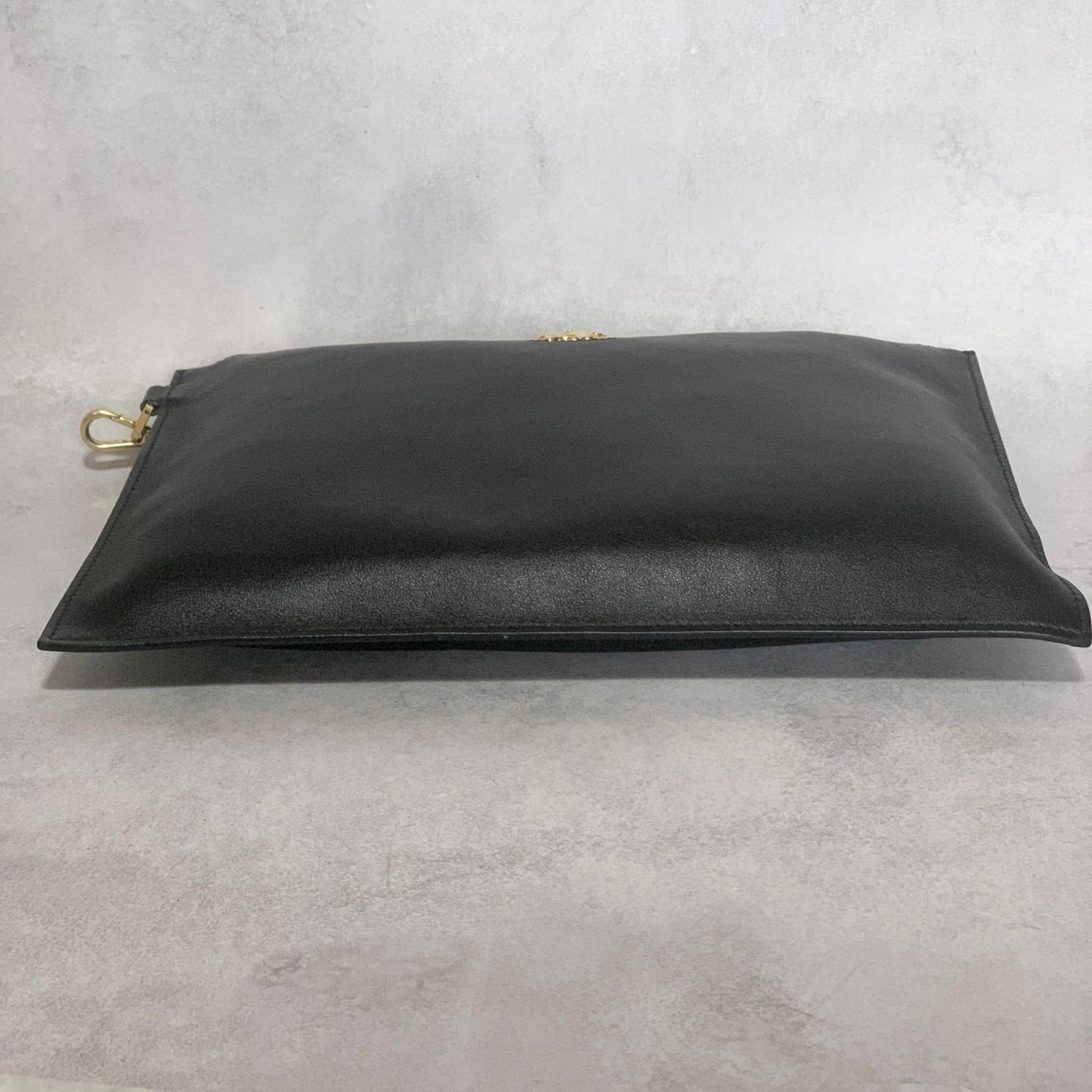 VERSACE Clutch Bag Medusa Purse Handbag Leather Black Gold Used Unisex Authentic