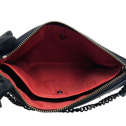 COACH Accessory Pouch Hand Bag Tote Purse Chain Leather Black Authentic