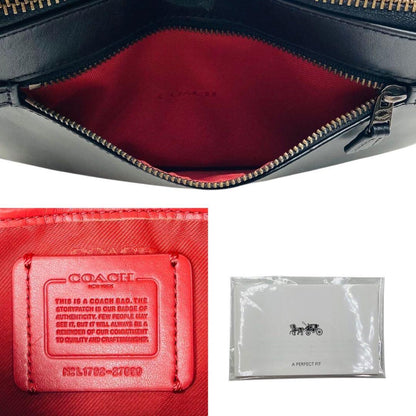 COACH Accessory Pouch Hand Bag Tote Purse Chain Leather Black Authentic