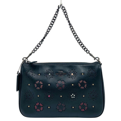 COACH Accessory Pouch Hand Bag Tote Purse Chain Leather Black Authentic