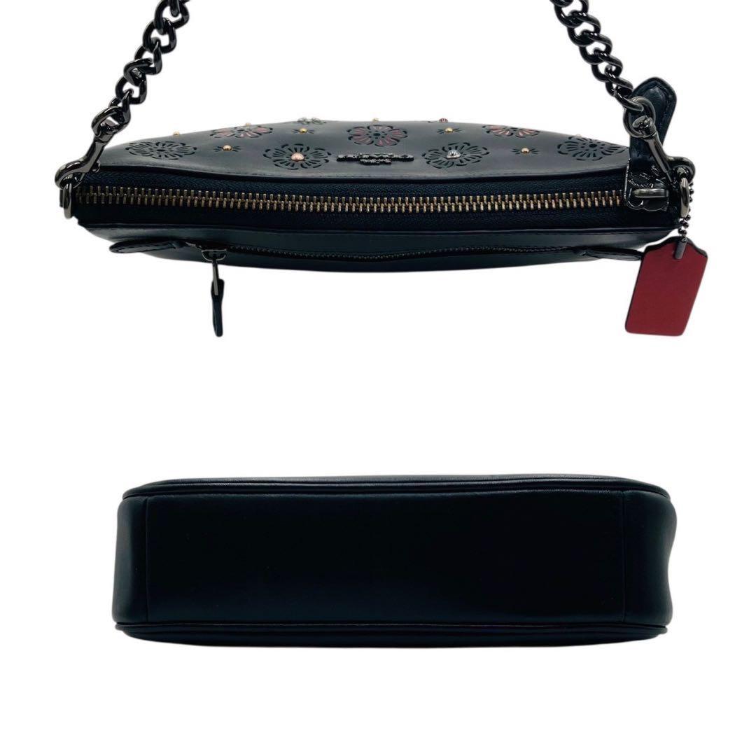 COACH Accessory Pouch Hand Bag Tote Purse Chain Leather Black Authentic