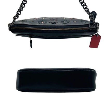 COACH Accessory Pouch Hand Bag Tote Purse Chain Leather Black Authentic