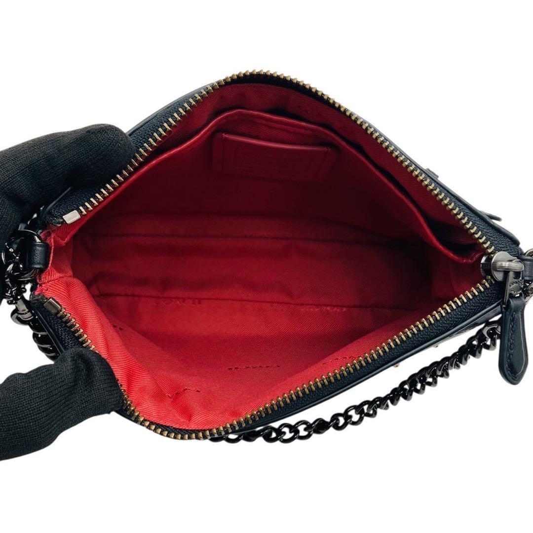 COACH Accessory Pouch Hand Bag Tote Purse Chain Leather Black Authentic