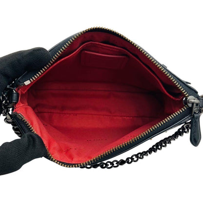 COACH Accessory Pouch Hand Bag Tote Purse Chain Leather Black Authentic