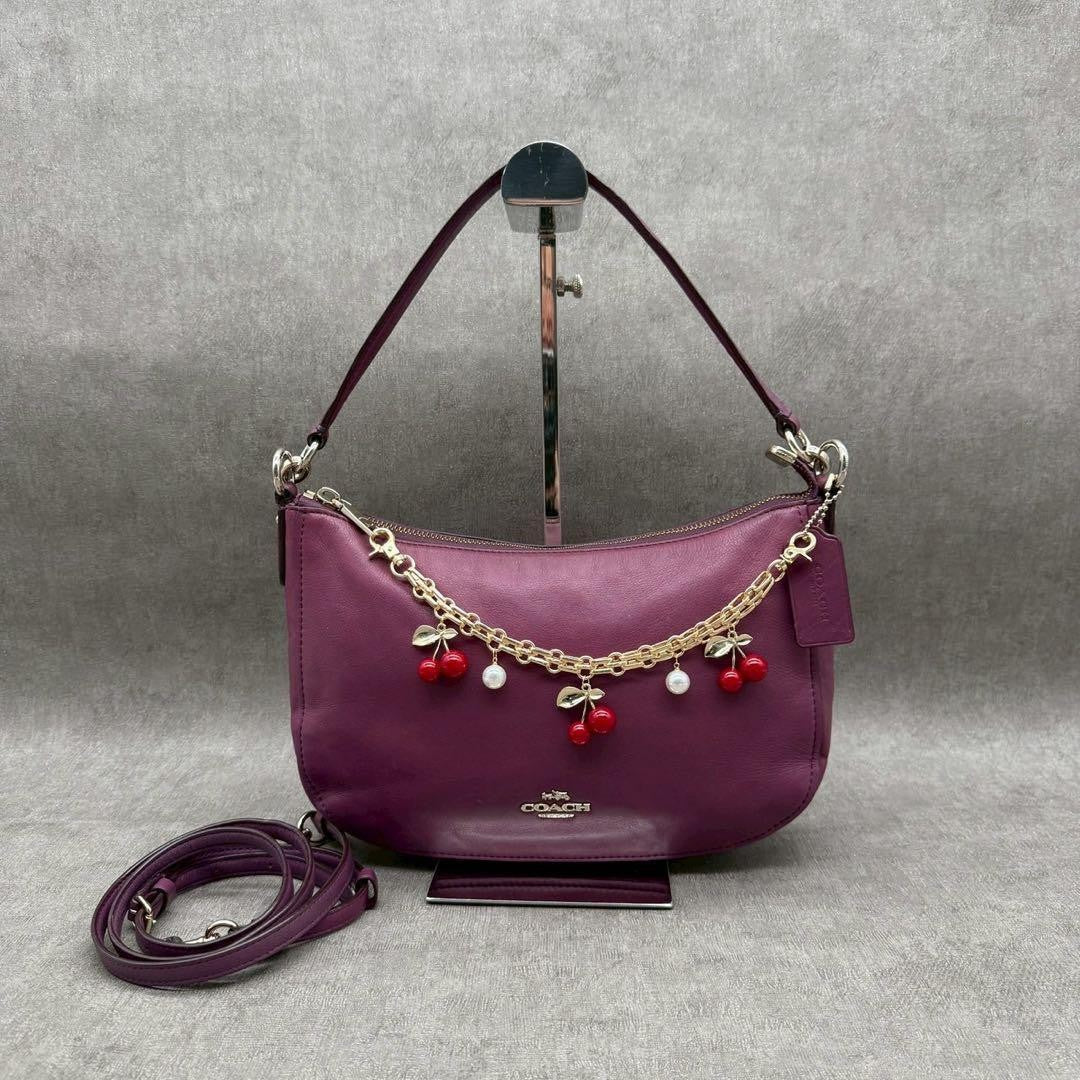 COACH Hand Shoulder Bag Tote Purse 2way Soho Hobo Leather Purple Authentic