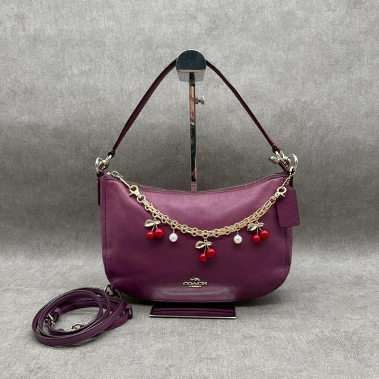 COACH Hand Shoulder Bag Tote Purse 2way Soho Hobo Leather Purple Authentic