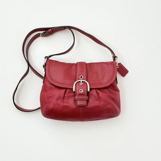 COACH Shoulder Bag Purse Soho Stitch Leather Red Authentic