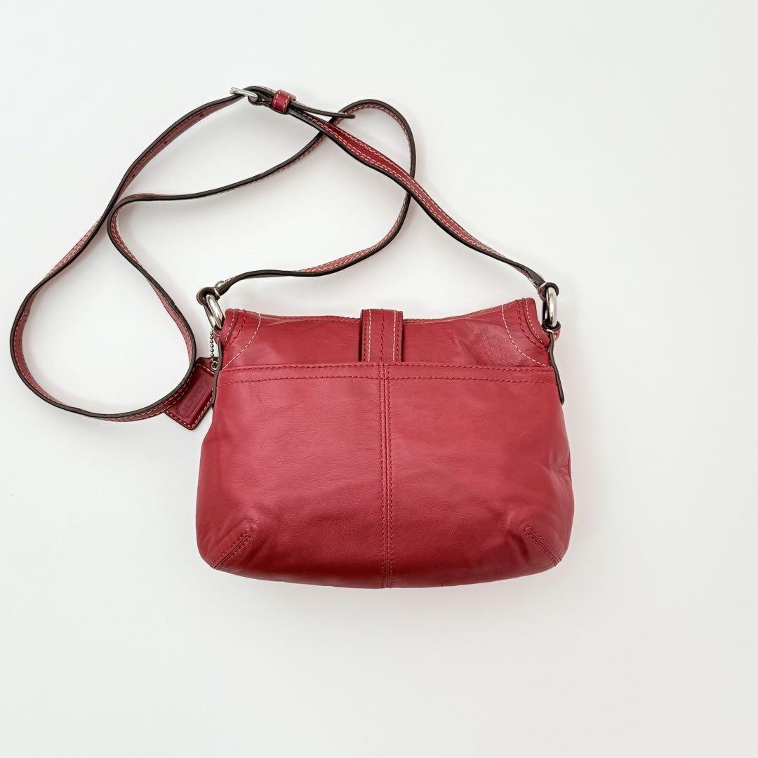 COACH Shoulder Bag Purse Soho Stitch Leather Red Authentic
