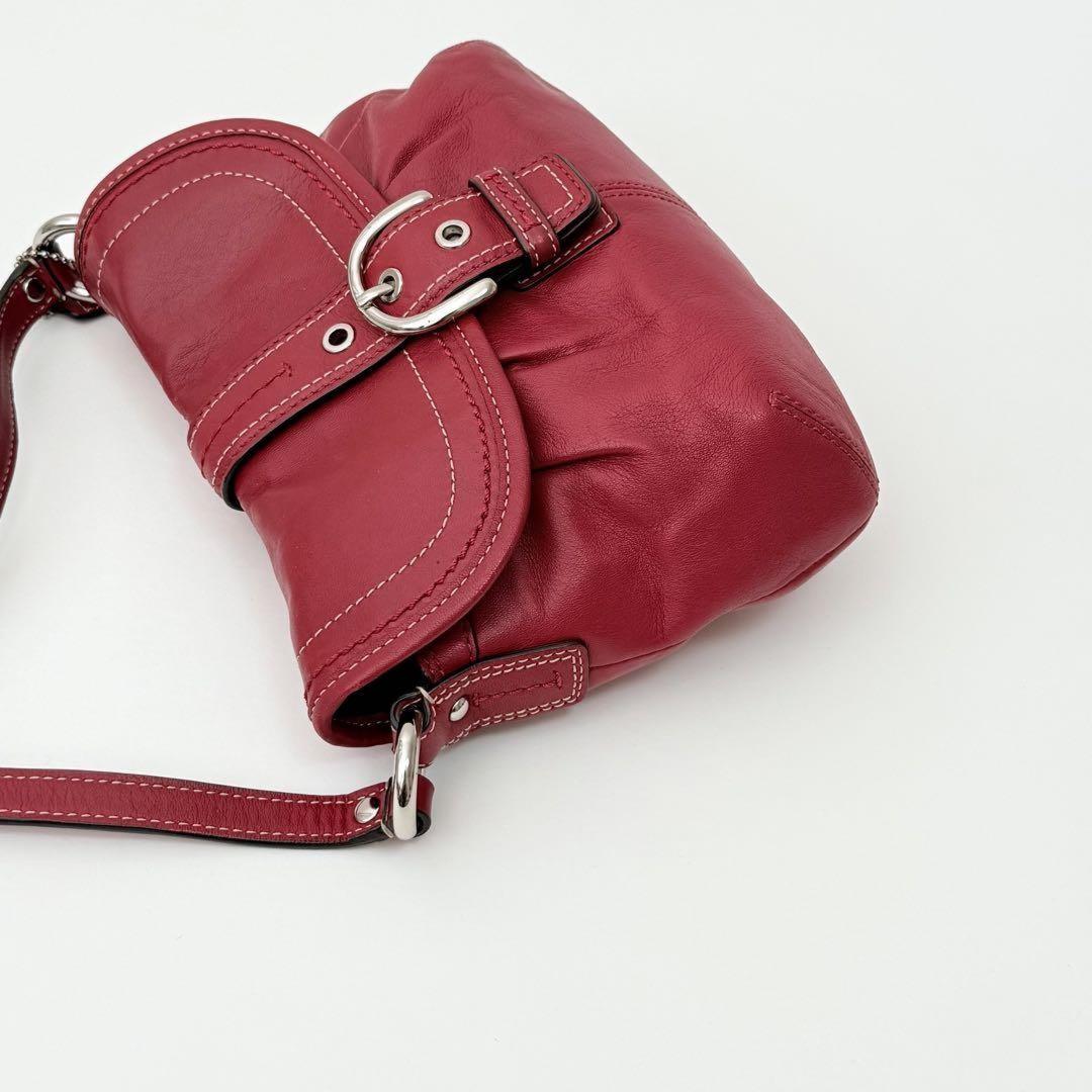COACH Shoulder Bag Purse Soho Stitch Leather Red Authentic
