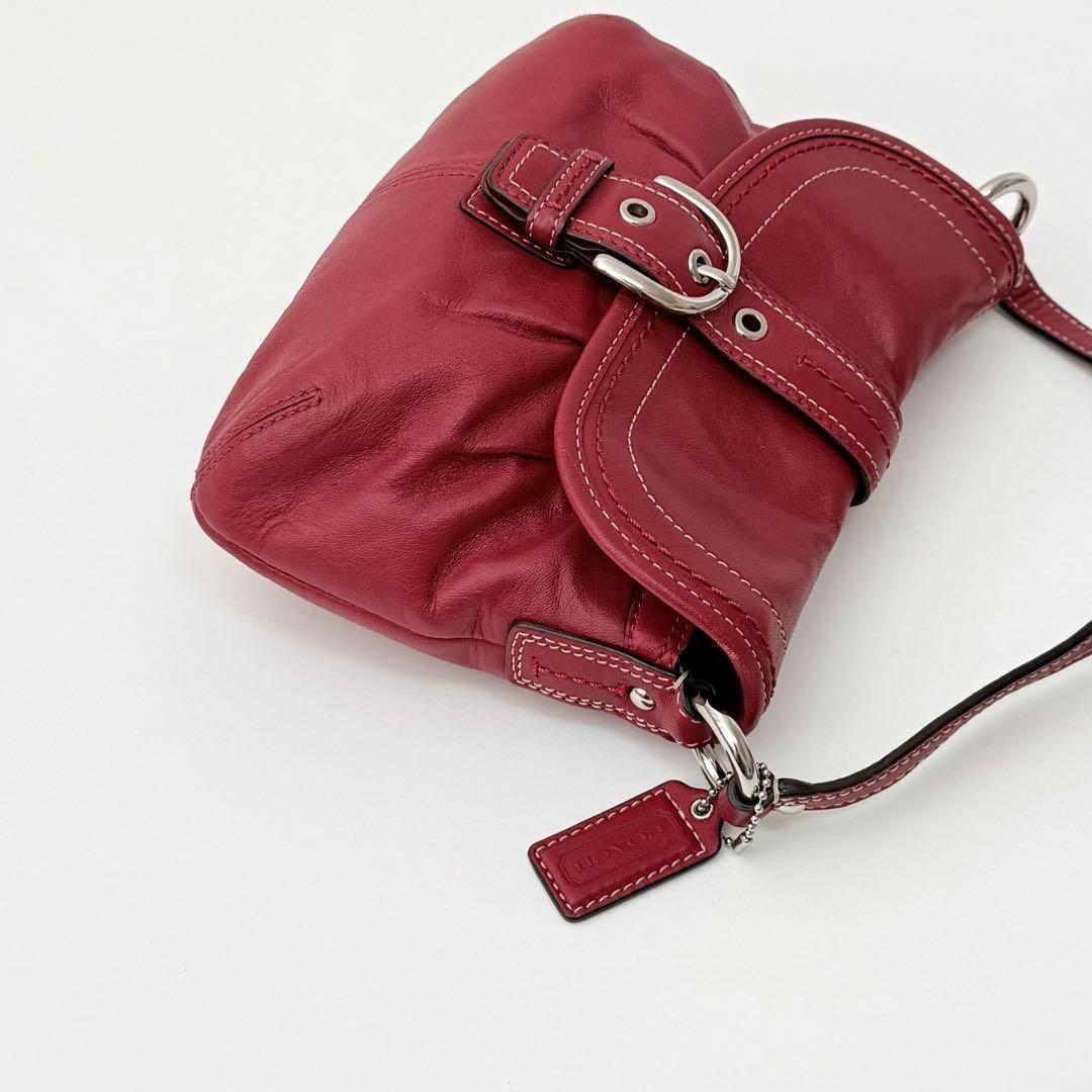 COACH Shoulder Bag Purse Soho Stitch Leather Red Authentic