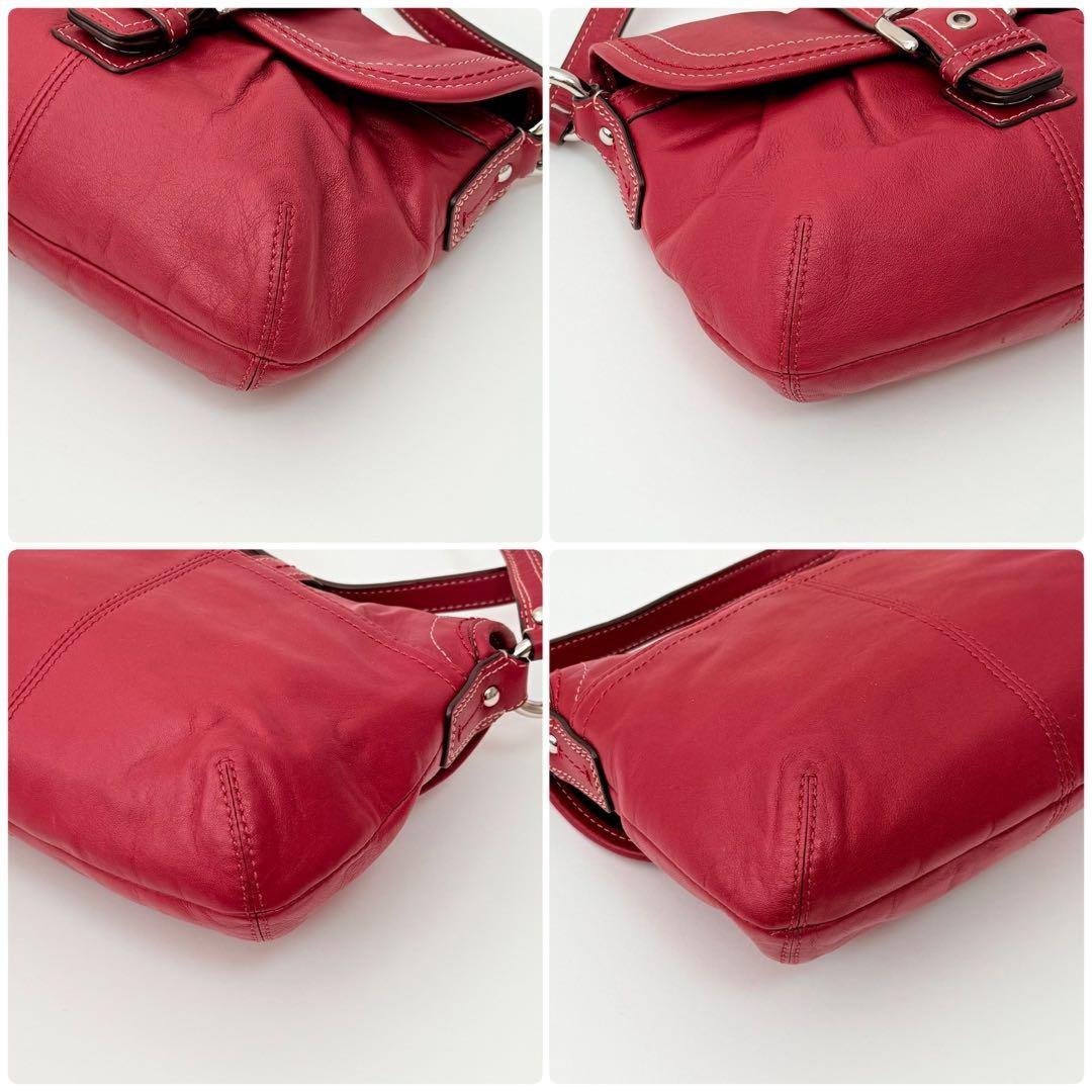 COACH Shoulder Bag Purse Soho Stitch Leather Red Authentic