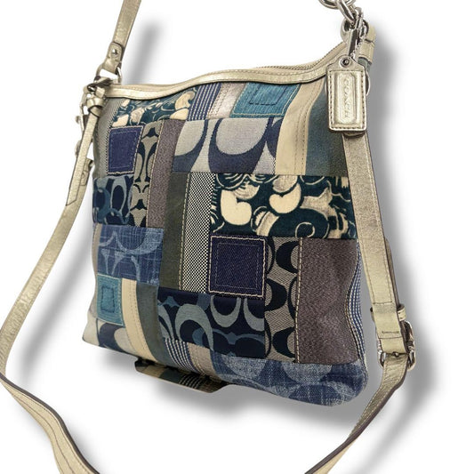 COACH Shoulder Bag Purse 2way Patchwork Signature Canvas Leather Denim Blue Auth