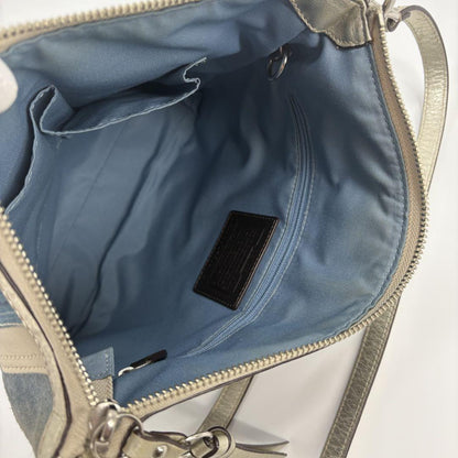 COACH Shoulder Bag Purse 2way Patchwork Signature Canvas Leather Denim Blue Auth
