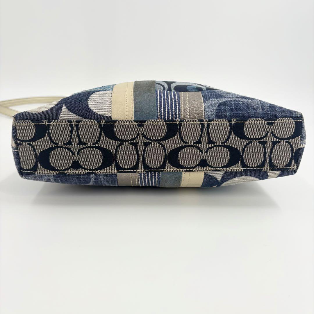 COACH Shoulder Bag Purse 2way Patchwork Signature Canvas Leather Denim Blue Auth