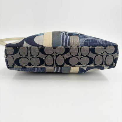 COACH Shoulder Bag Purse 2way Patchwork Signature Canvas Leather Denim Blue Auth