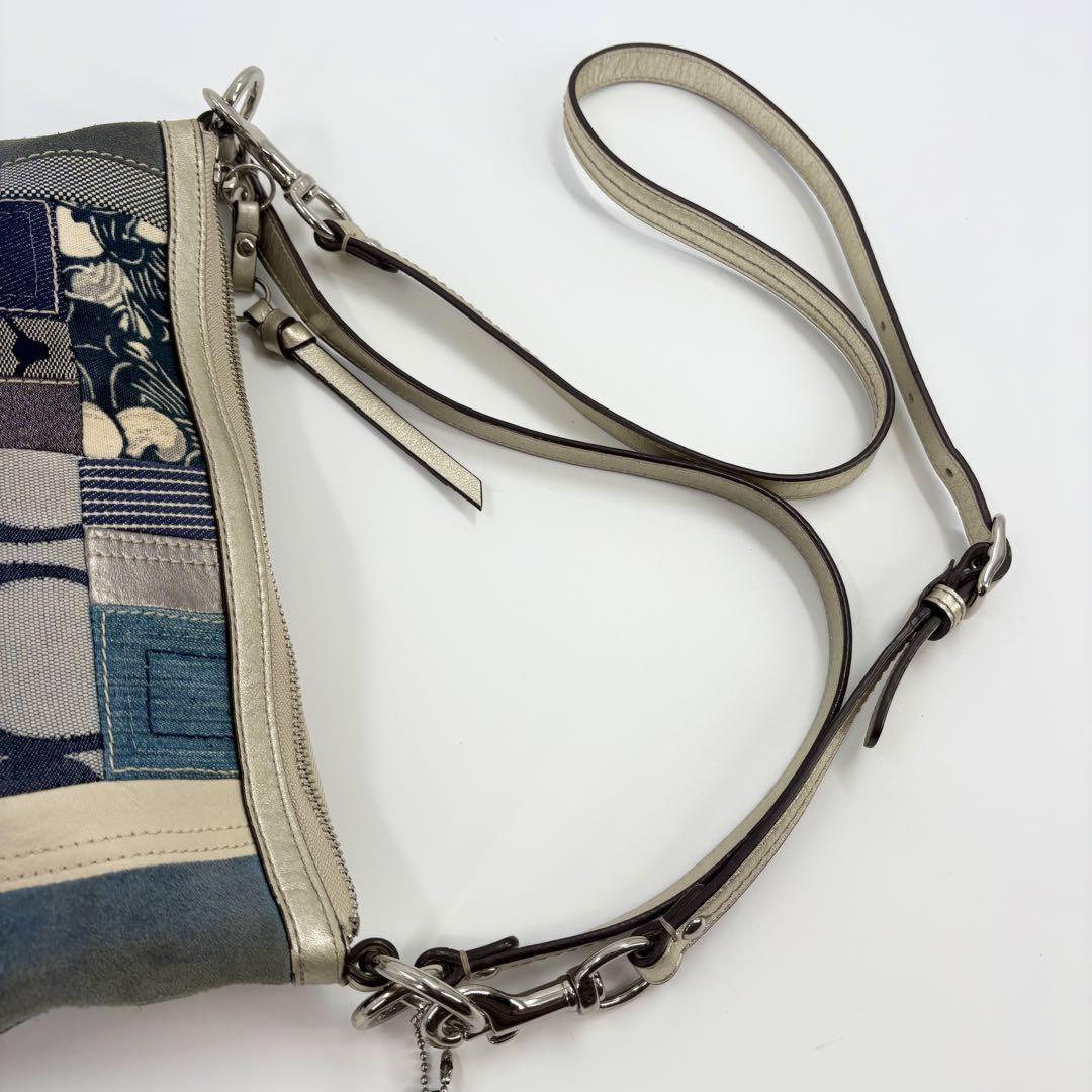 COACH Shoulder Bag Purse 2way Patchwork Signature Canvas Leather Denim Blue Auth