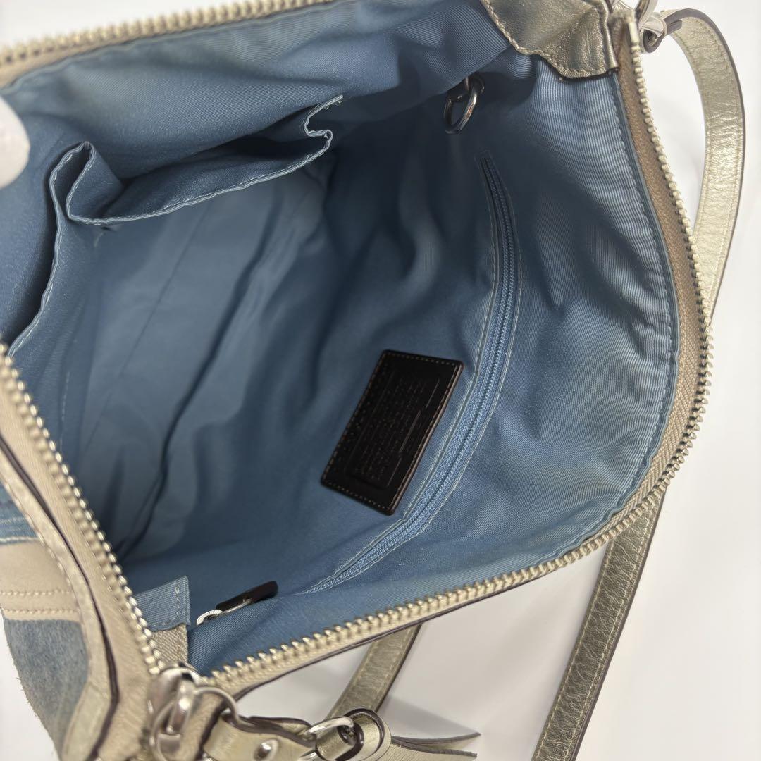 COACH Shoulder Bag Purse 2way Patchwork Signature Canvas Leather Denim Blue Auth