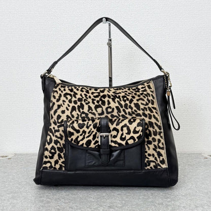 COACH Shoulder Bag Purse Leopard Leather Black Authentic