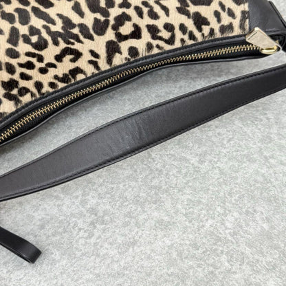 COACH Shoulder Bag Purse Leopard Leather Black Authentic