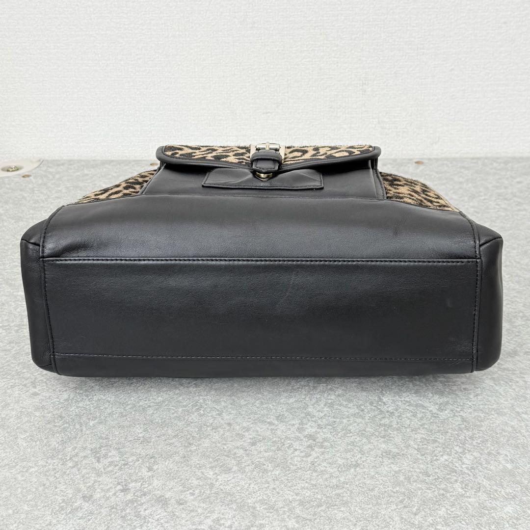 COACH Shoulder Bag Purse Leopard Leather Black Authentic