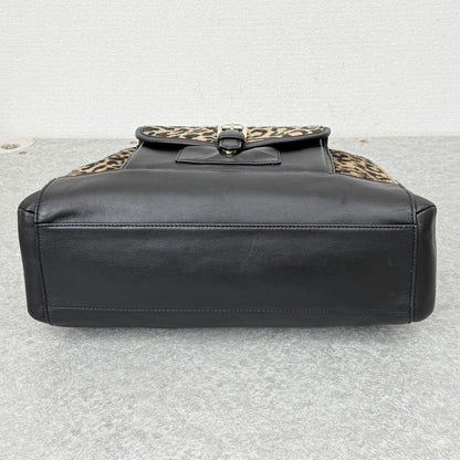 COACH Shoulder Bag Purse Leopard Leather Black Authentic