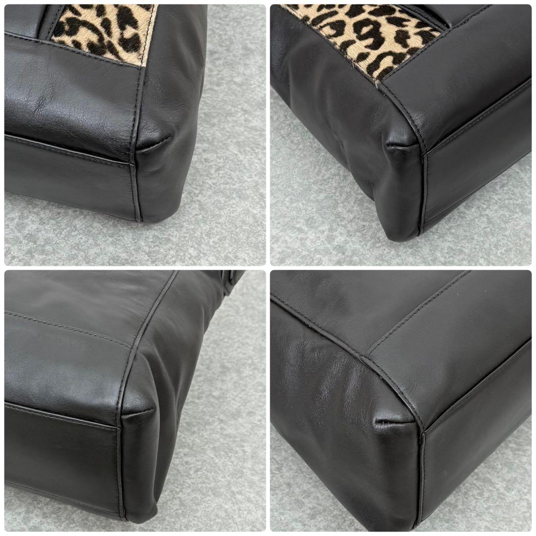 COACH Shoulder Bag Purse Leopard Leather Black Authentic