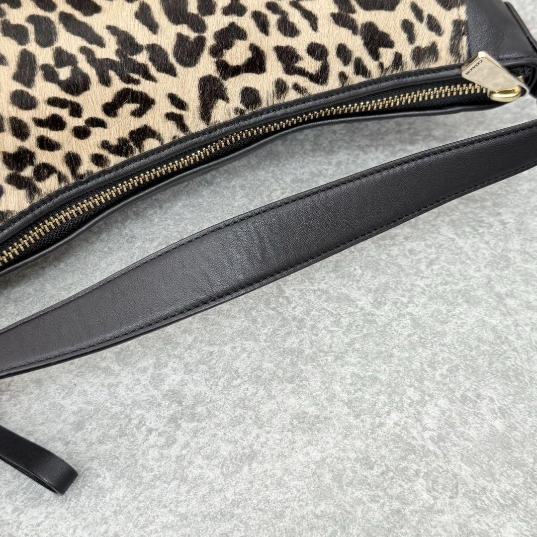 COACH Shoulder Bag Purse Leopard Leather Black Authentic