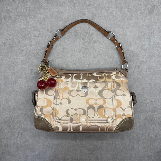 COACH Accessory Pouch Hand Bag Tote Purse Signature Suede Beige Authentic