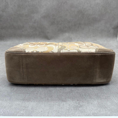 COACH Accessory Pouch Hand Bag Tote Purse Signature Suede Beige Authentic