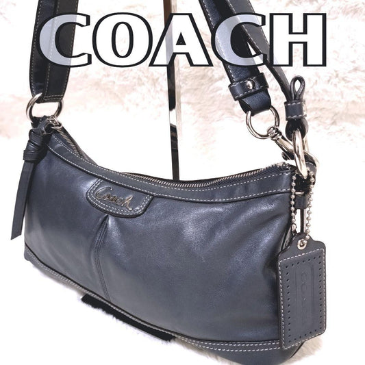 COACH Shoulder Bag Purse Leather metallic blue Authentic