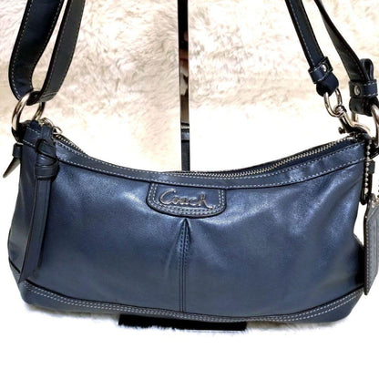 COACH Shoulder Bag Purse Leather metallic blue Authentic