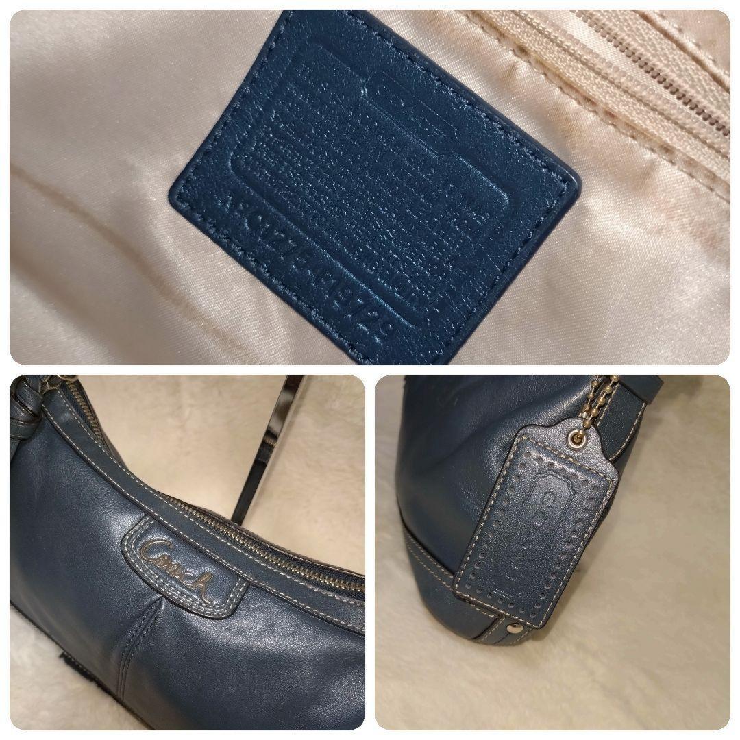 COACH Shoulder Bag Purse Leather metallic blue Authentic
