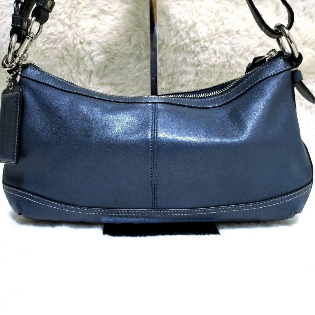 COACH Shoulder Bag Purse Leather metallic blue Authentic
