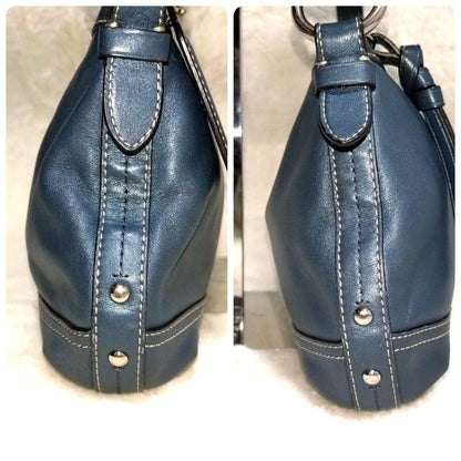 COACH Shoulder Bag Purse Leather metallic blue Authentic
