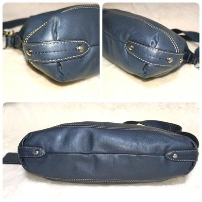 COACH Shoulder Bag Purse Leather metallic blue Authentic