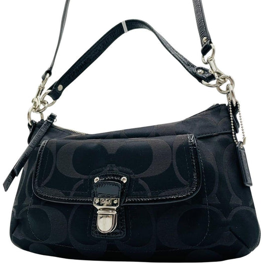 COACH Shoulder Bag Purse 2way Signature Canvas Leather Black Authentic