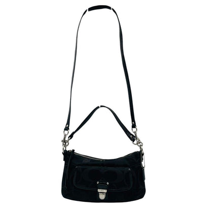 COACH Shoulder Bag Purse 2way Signature Canvas Leather Black Authentic
