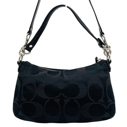 COACH Shoulder Bag Purse 2way Signature Canvas Leather Black Authentic